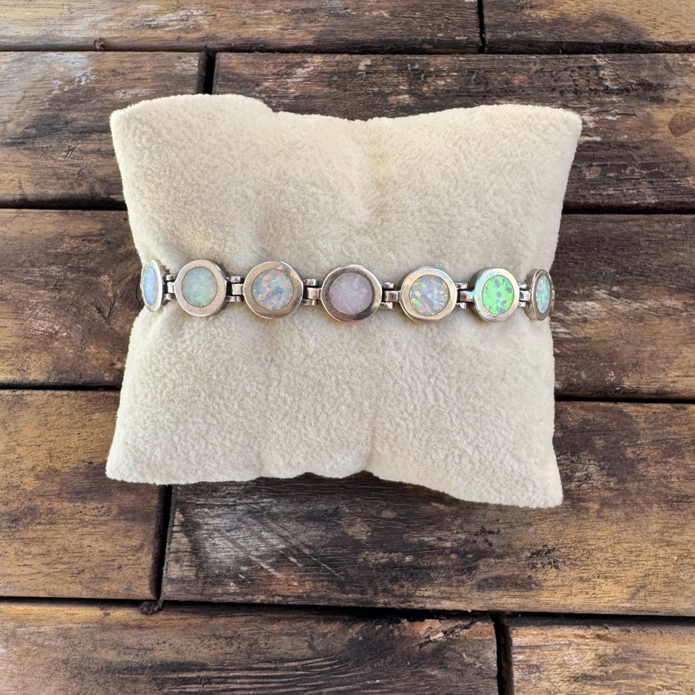 White Opal inlay Sterling silver link bracelet 925